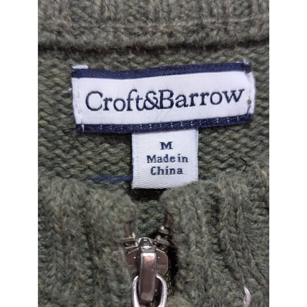 Croft & Barrow Women's Green Snowman Long-Sleeve Front-Zip Cardigan Sweater Size